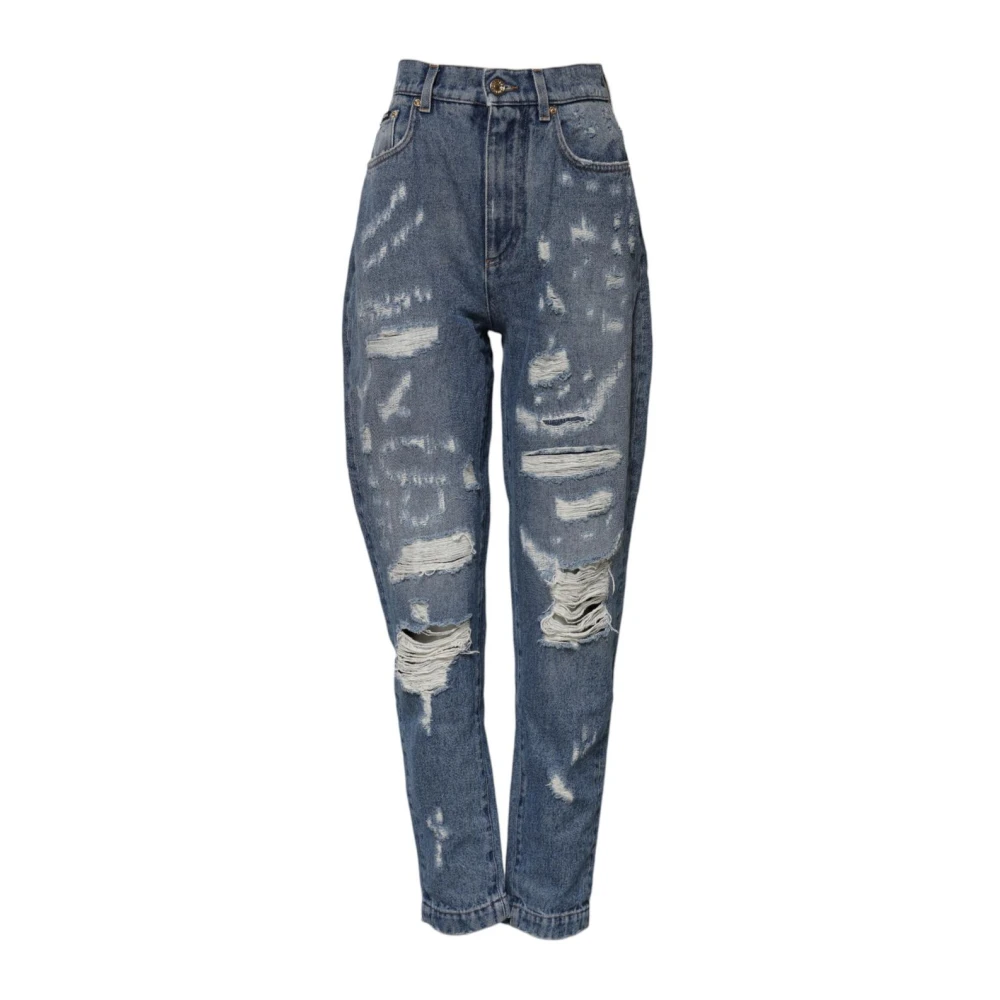Dolce & Gabbana Women's Blue Distressed High Waist Denim Jeans