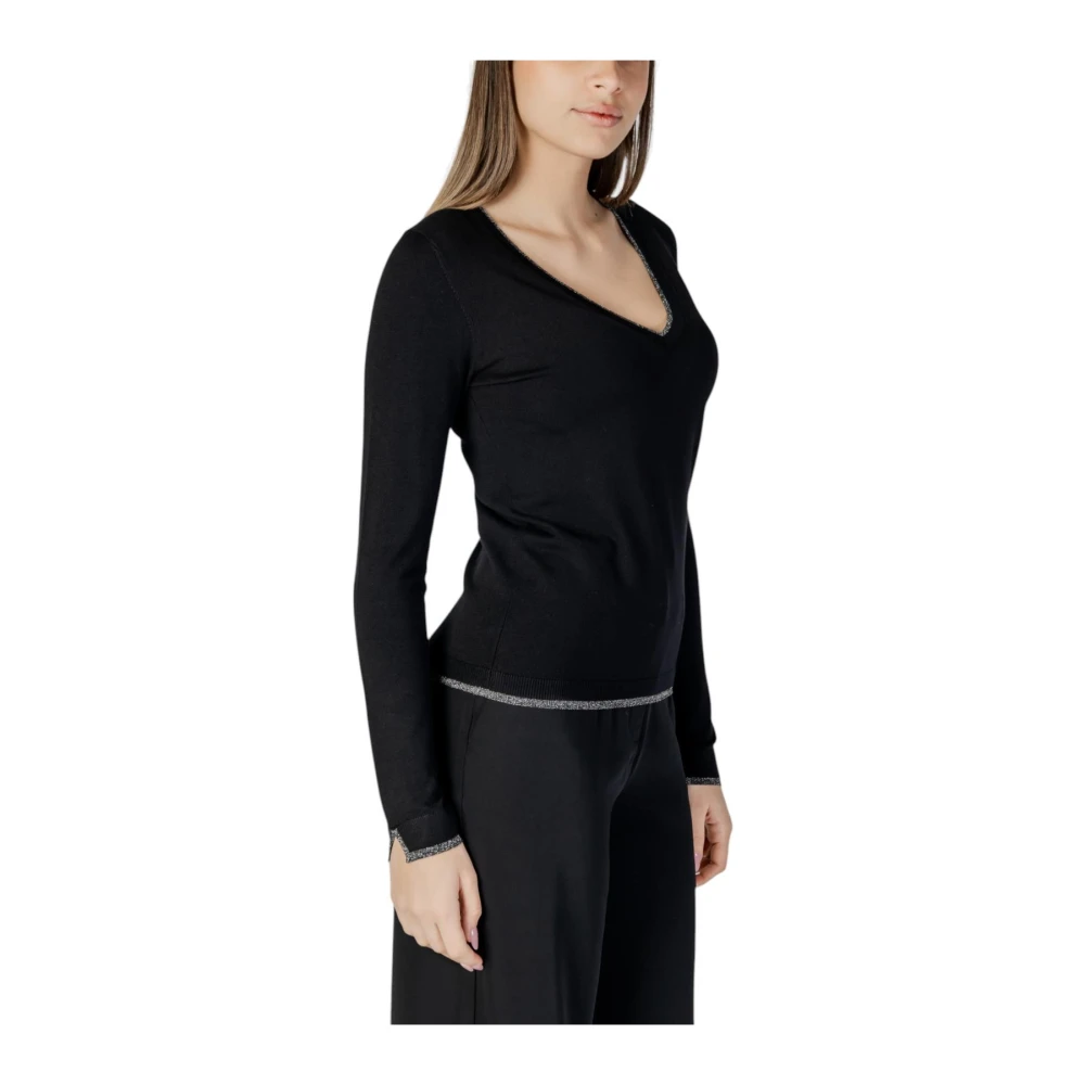 Liu Jo Zwarte V-hals lange mouw T-shirt Black Dames