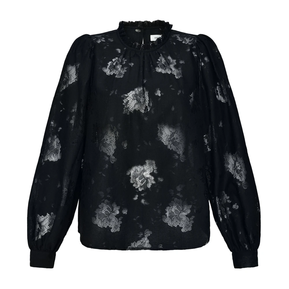 Sofie Schnoor Feminine blouse met pofmouwen en kanten details Black Dames