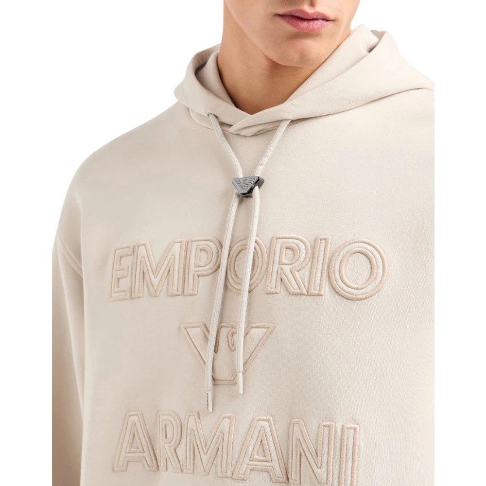 Emporio Armani Geborduurde hoodie met logodetail Beige Heren