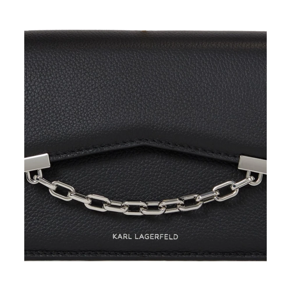 Karl Lagerfeld Korrelige Zwarte Schoudertas met Zilveren Logo Black Dames