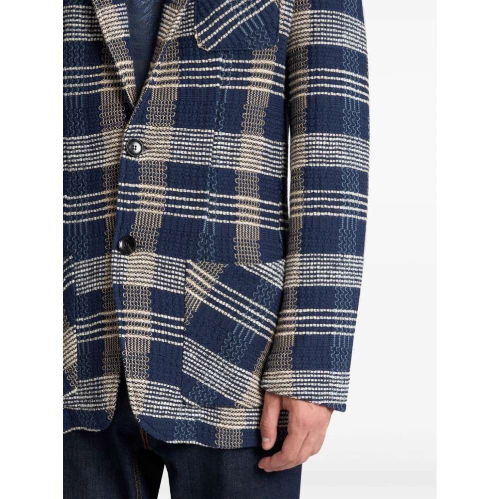 ETRO Navy Blauwe Knoopsluiting Jas Blue Heren