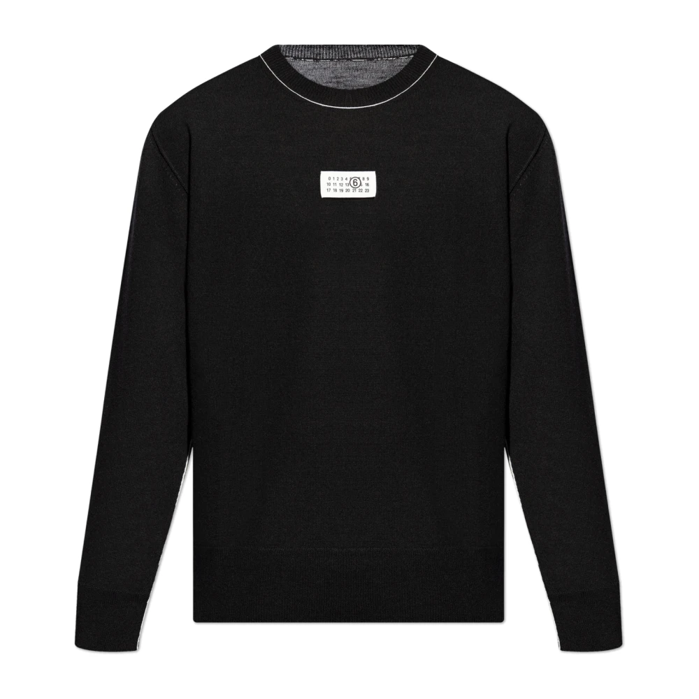 Mm6 Maison Margiela Black Jumper With Logo Patch - Male - Round-Neck Knitwear - Xl - Knitwear