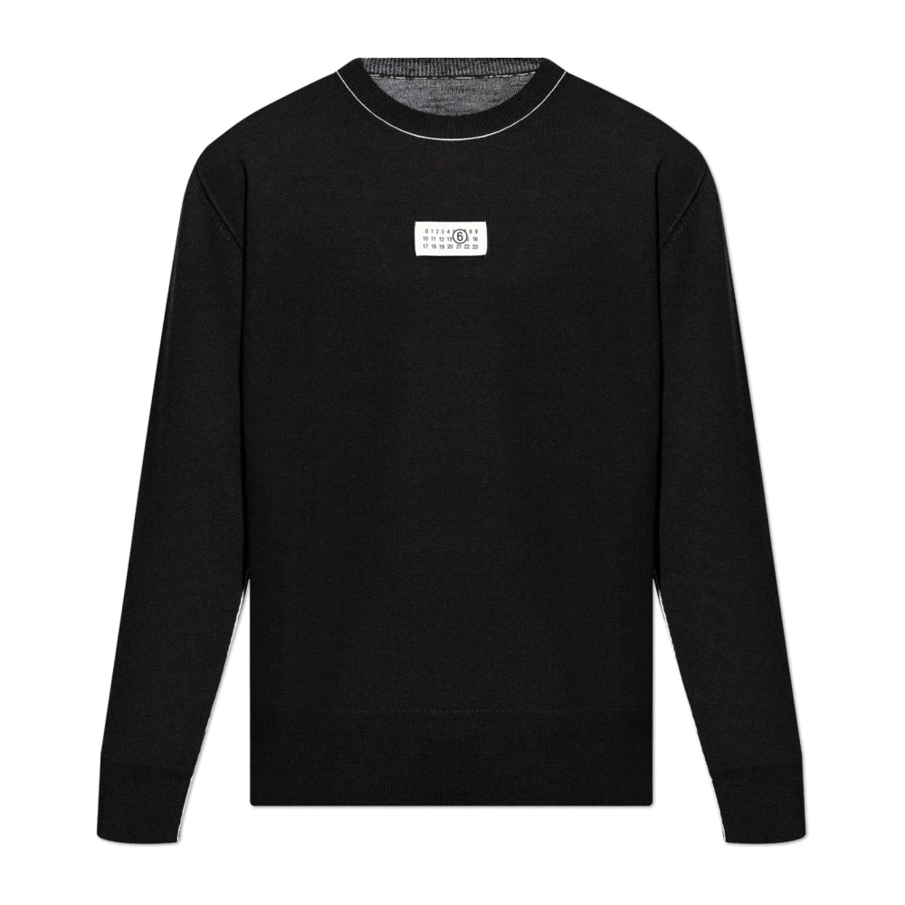 MM6 Maison Margiela Zwarte Logo Sweater met Contrastdetails Black Heren