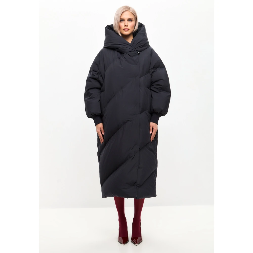 Cesare Gaspari Oversized Hood Quilted Puffer Coat Blueberries Blue Dames
