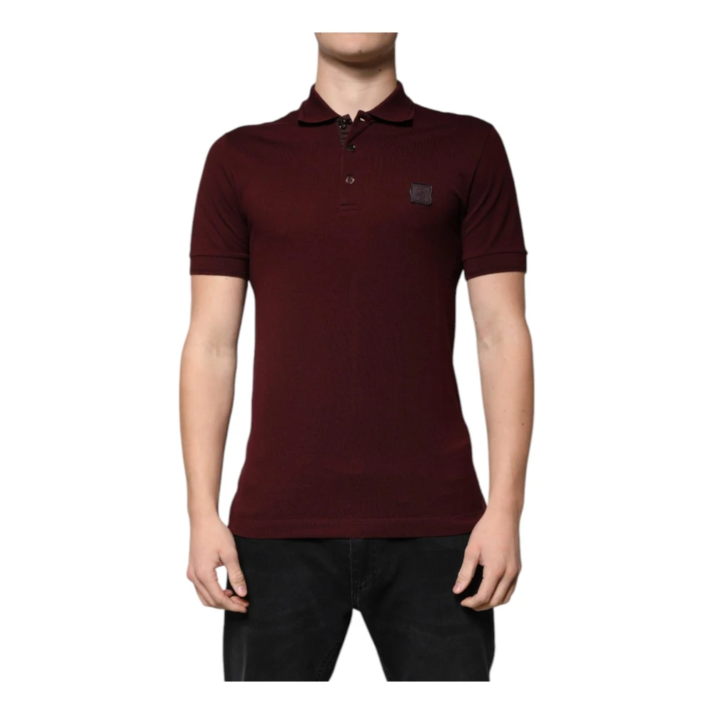 Dolce & Gabbana Men's Brown Logo Detail Polo T-Shirt Maroon - Polo Shirts - Xs - Tops