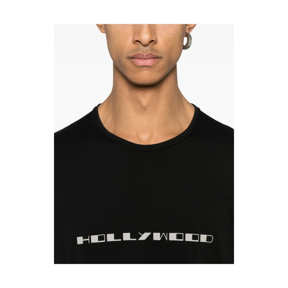 Rick Owens Zwart Crew Neck Slogan Print T-shirt Black Heren