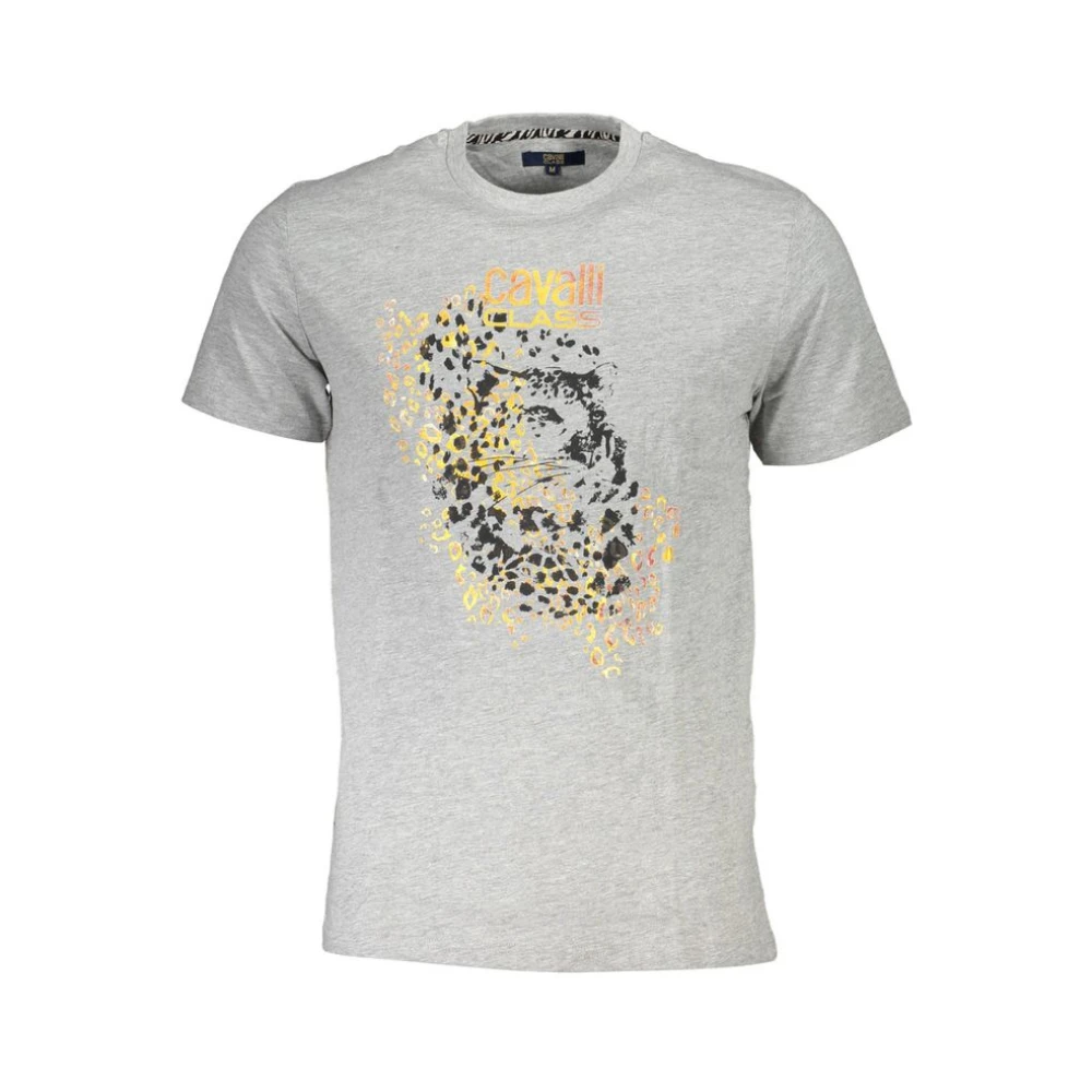 Cavalli Class Men's Gray T-Shirts, Xl, Printed Logo Tee Short Sleeve Round Neck