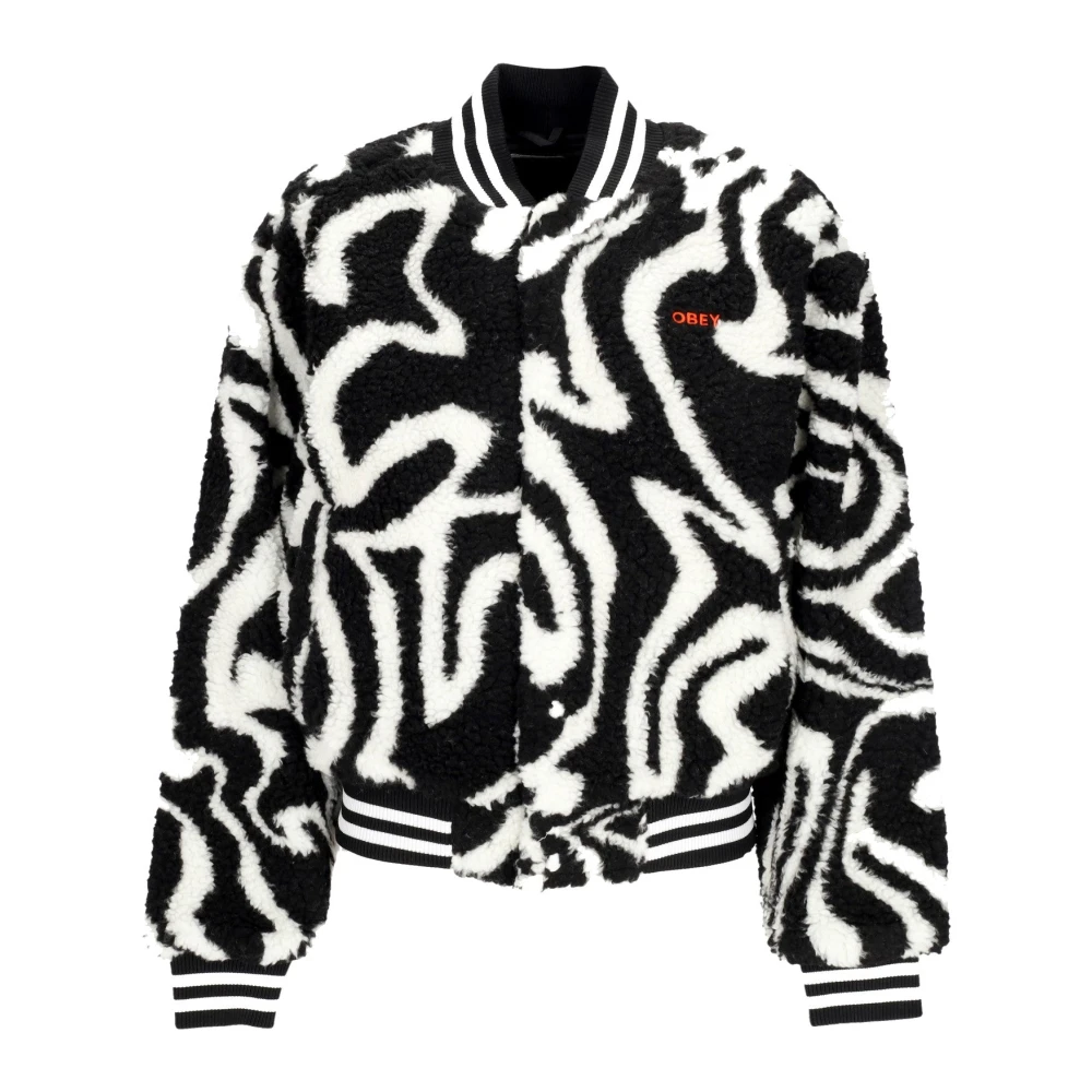 Obey Black Faux Fur & Shearling Jackets, Female, Xs, Sherpa Varsity Jacket Multi