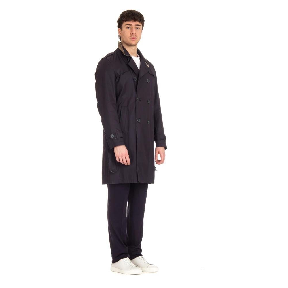 Herno Blauwe katoenen trenchcoat Blue Heren
