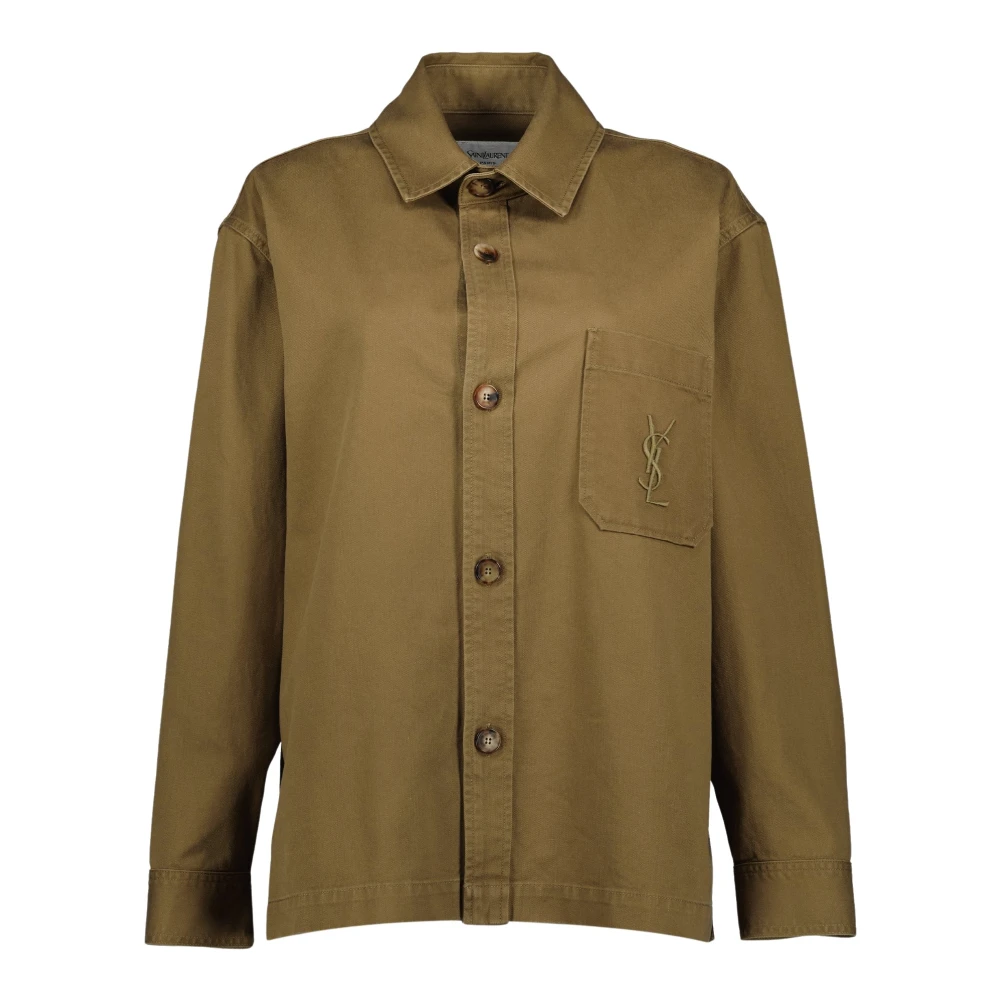 Saint Laurent Women's Green Shirts, Xs, Cassandre Overshirt