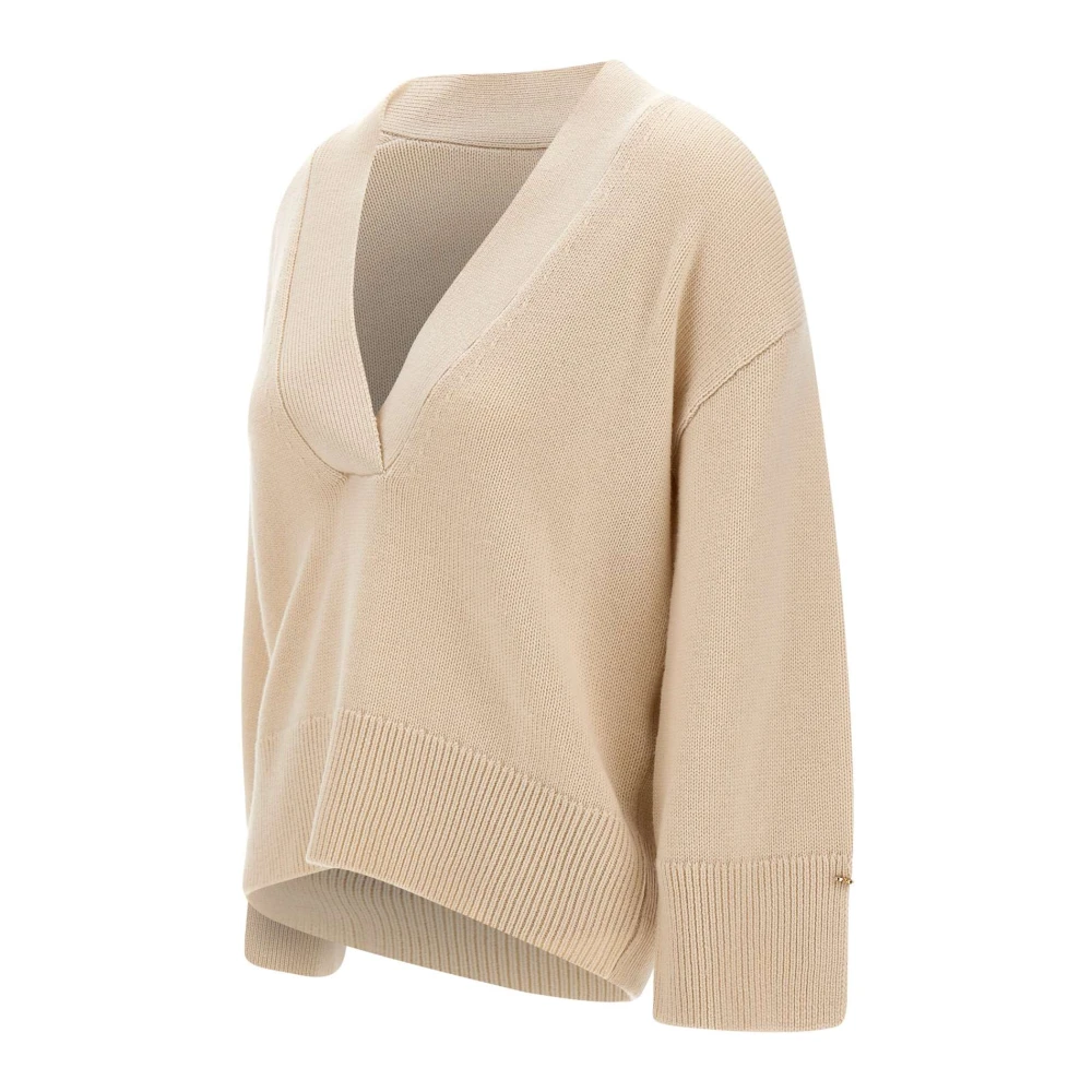 Liu Jo Kasjmiermix V-hals Sweater Zand Beige Dames