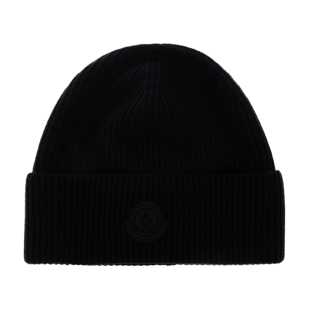 Moncler Ribbed Beanie With Logo Patch - Man Hats Black One Size - Immagine 4