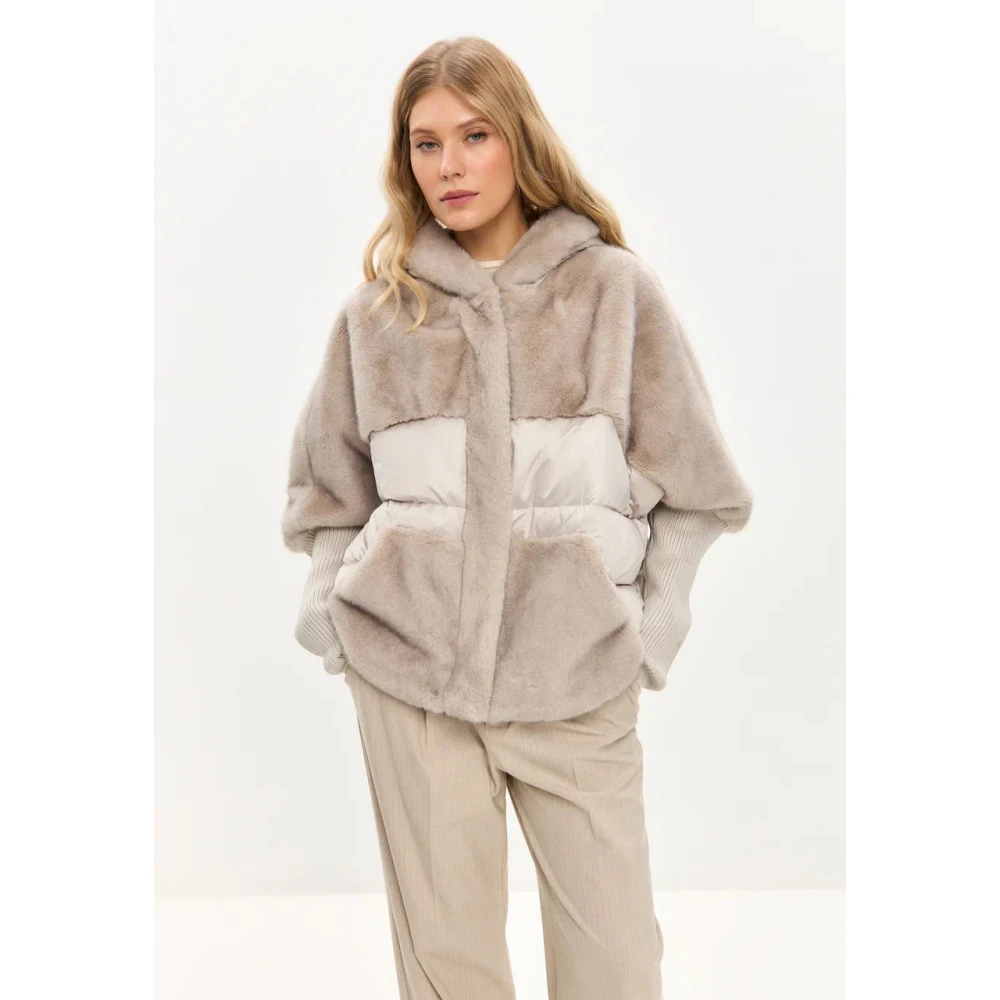 Cesare Gaspari Oversized Faux Fur Jacket Ivory Beige Dames