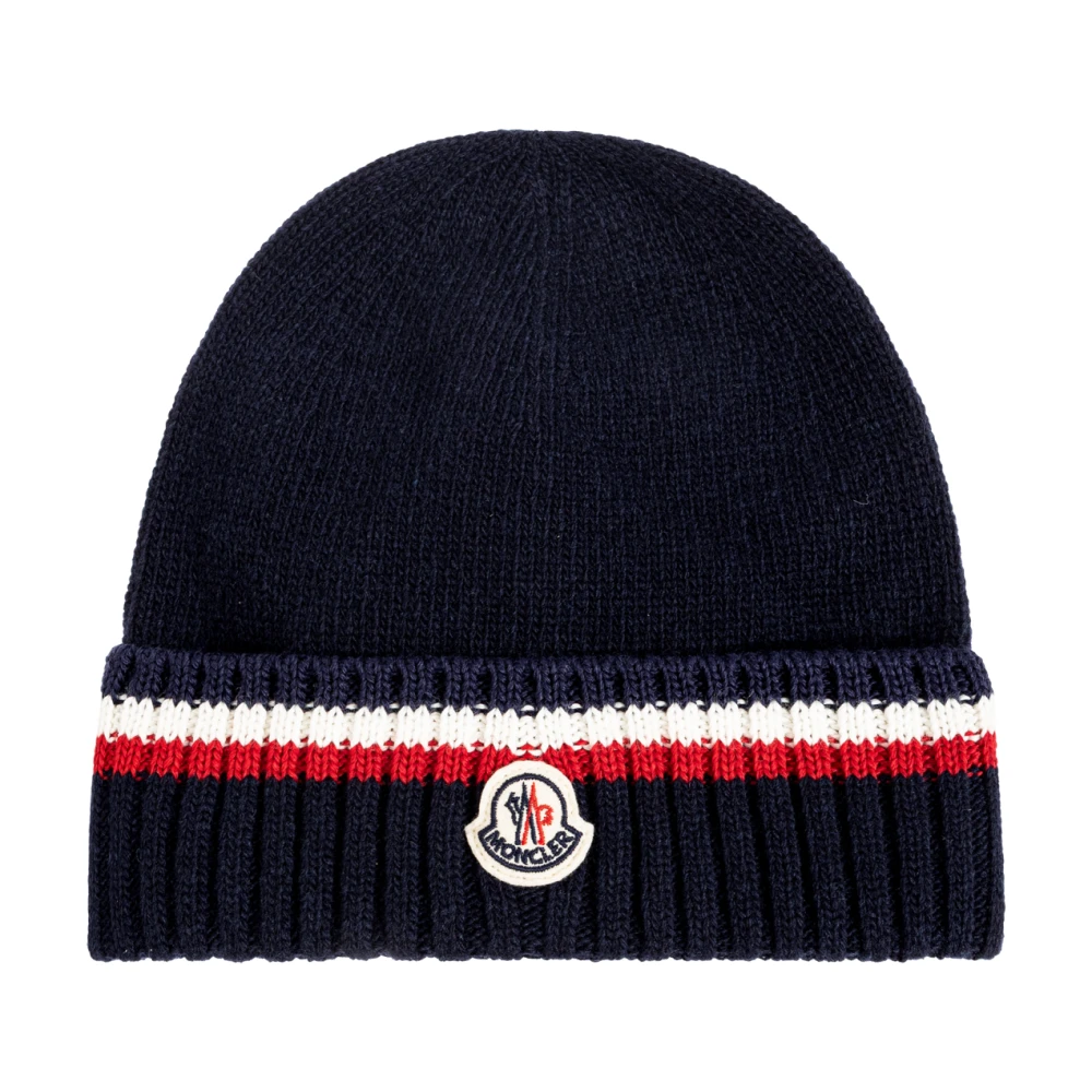 Moncler Wool Beanie With Logo - Unisex - Hats & Caps - Blue - M - Kids