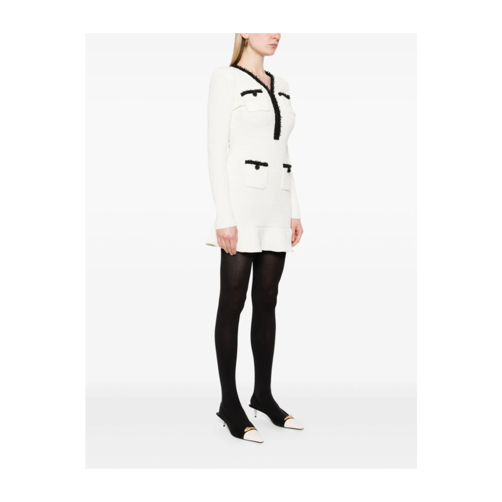 Self Portrait Witte Textuur Gebreide Mini Jurk White Dames