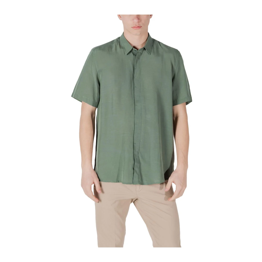 Antony Morato Men's Green Short Sleeve Shirts, M, Linen Blend Short Sleeve Shirt