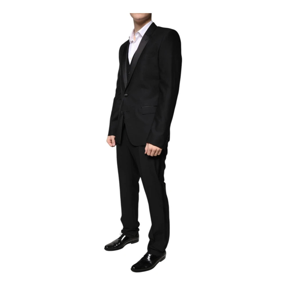 Dolce & Gabbana Zwart wollen Slim Fit 3-delig pak Black Heren