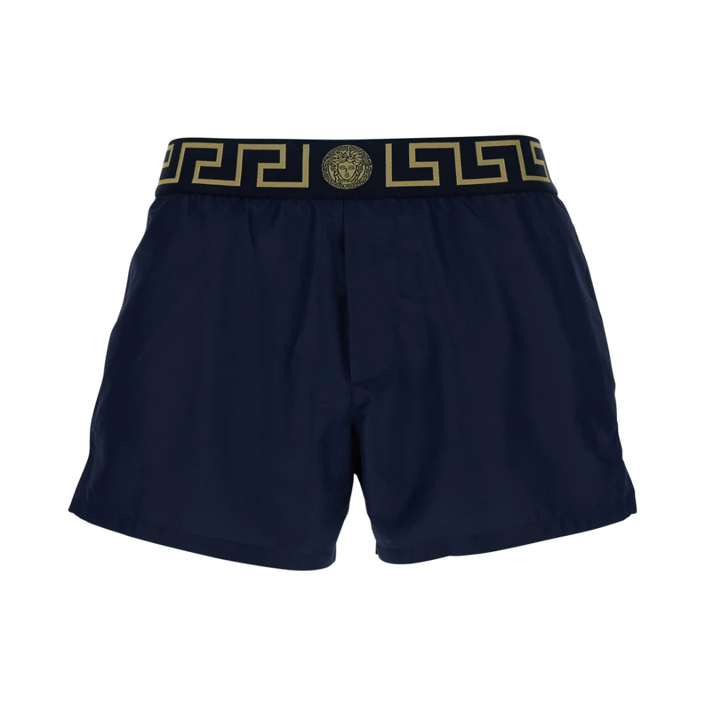Versace Blauwe zwemshorts met Greca-detail Blue Heren