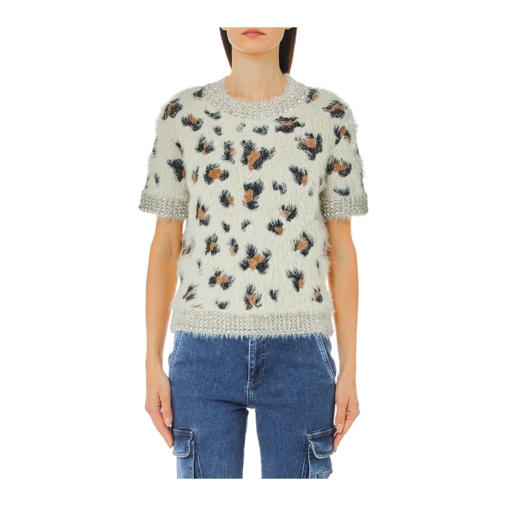 Blugirl Top met korte mouwen en strass Beige Dames