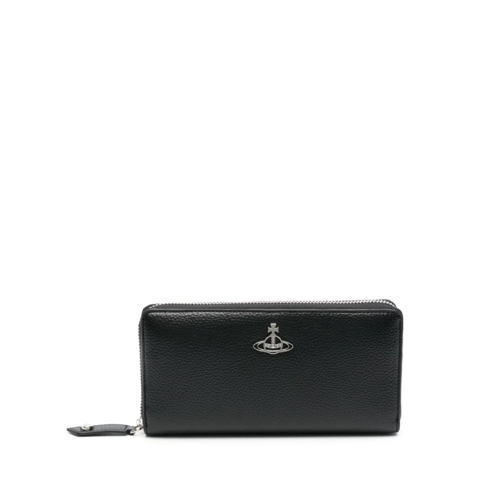 Vivienne Westwood Svart plånbok med kornig textur och signatur Orb detalj Black, Dam