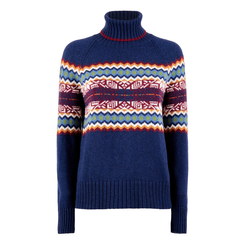 Gallo Damers blå turtleneck med dekorativt julmotiv Multicolor, Dam