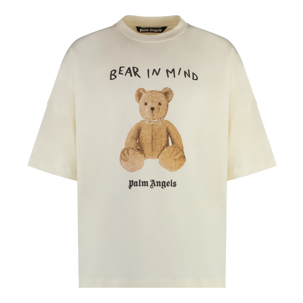 Palm Angels Herr Beige Toppar M, Bomull, Bomull Oversize T-Shirt Ribbad Krage