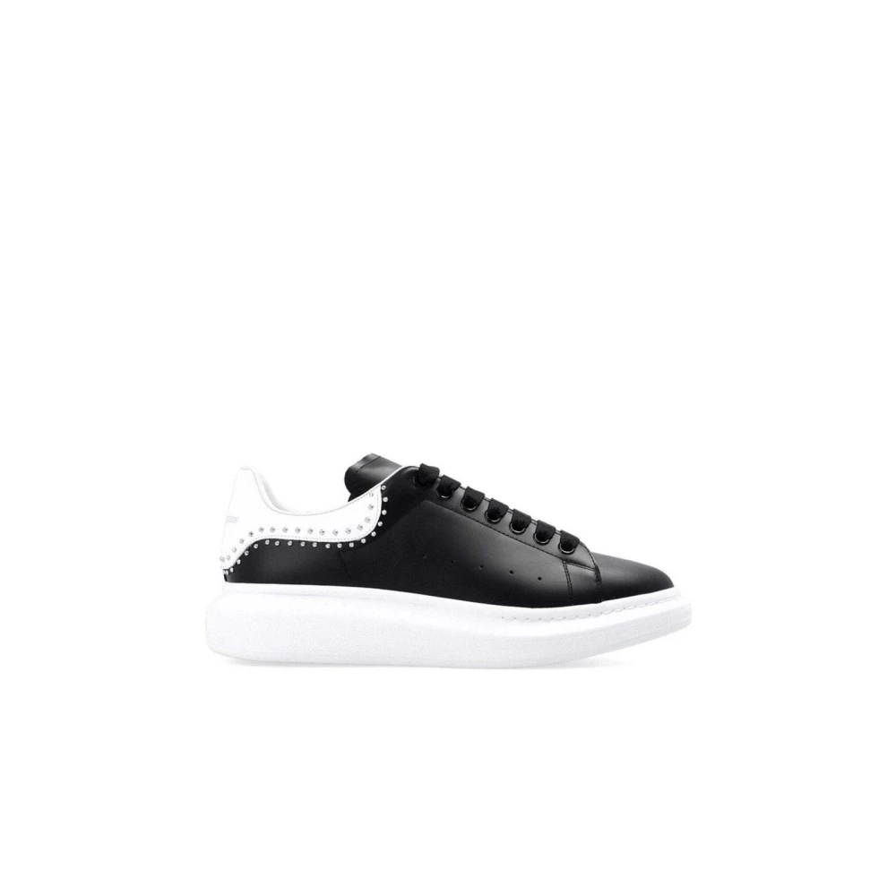 Alexander Mcqueen Men's Black Calfskin Chunky Sneakers With Textured Sole