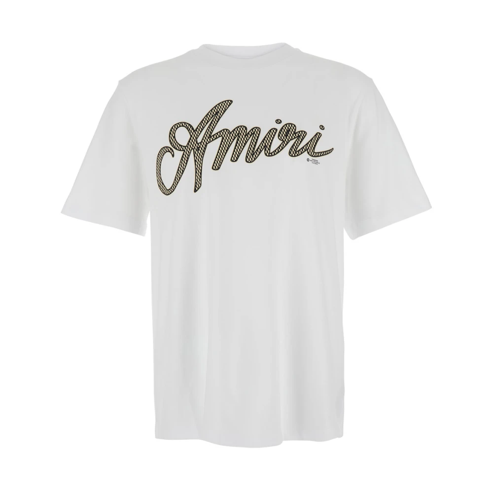 Amiri Script White Crewneck T-shirt met Maxi Logo Print White Heren