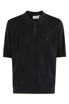 polo-a-carreaux-noir-manches-courtes