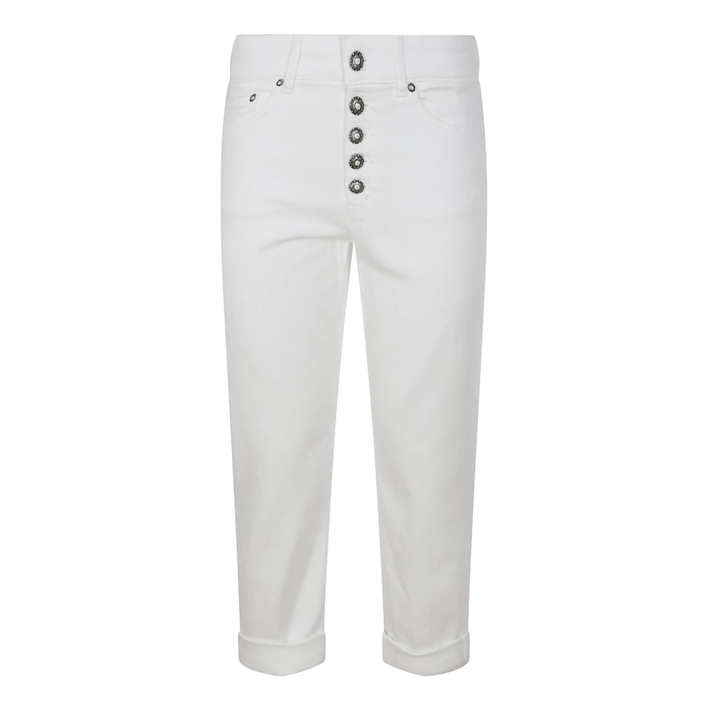 Dondup Women's White Jewel Button Closure Cotton Trousers - Cropped Trousers - W25 - Trousers