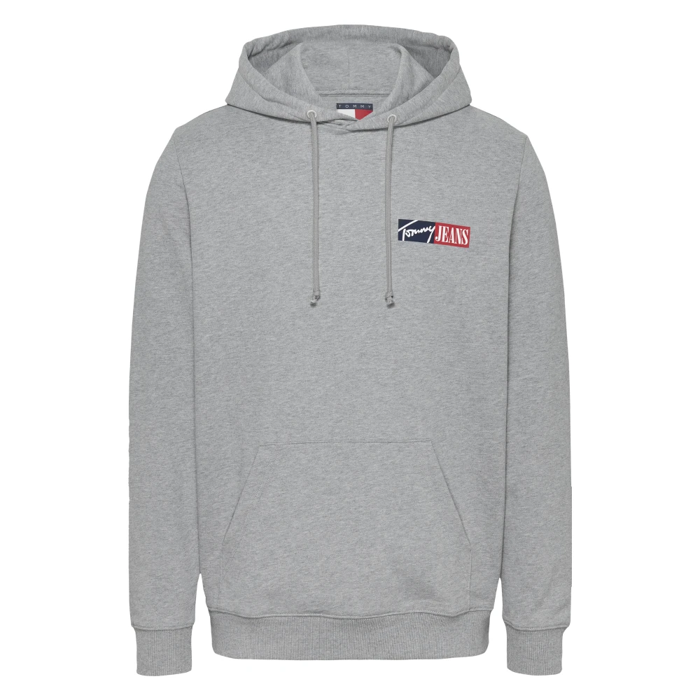 Tommy Jeans Men's Gray Hoodies, M, Grey Jumper With Hood And Pocket