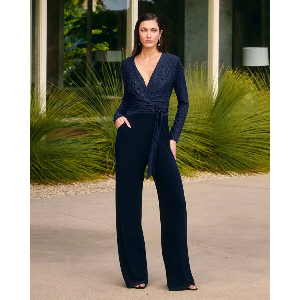 Frank Lyman Metallic Jumpsuit met Lange Mouw Blue Dames