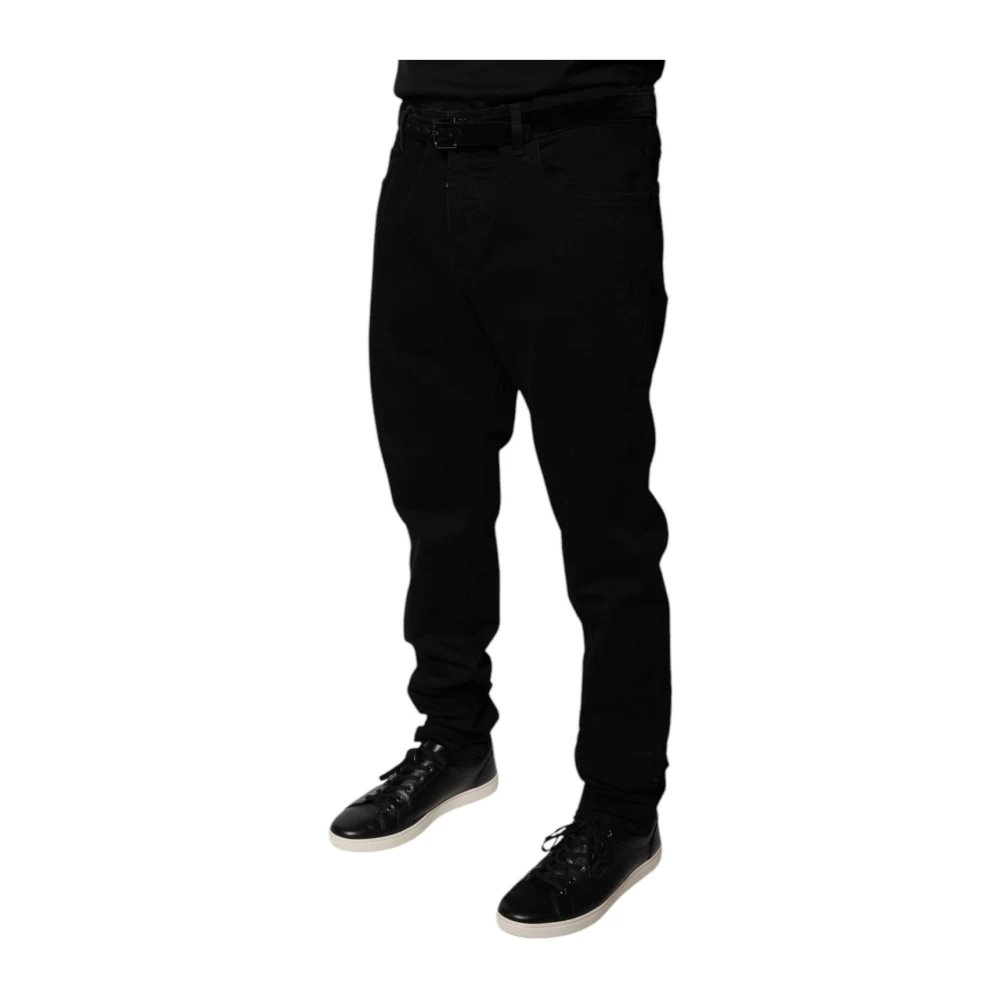 Dolce & Gabbana Zwarte Logo Skinny Denim Jeans Black Heren