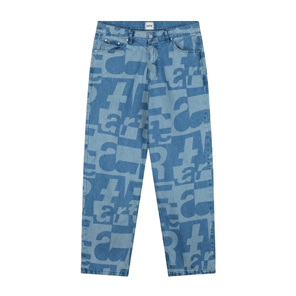 Arte Antwerp Men's Blue Loose Fit Jeans, W32, Denim Allover Trousers Raw Denim