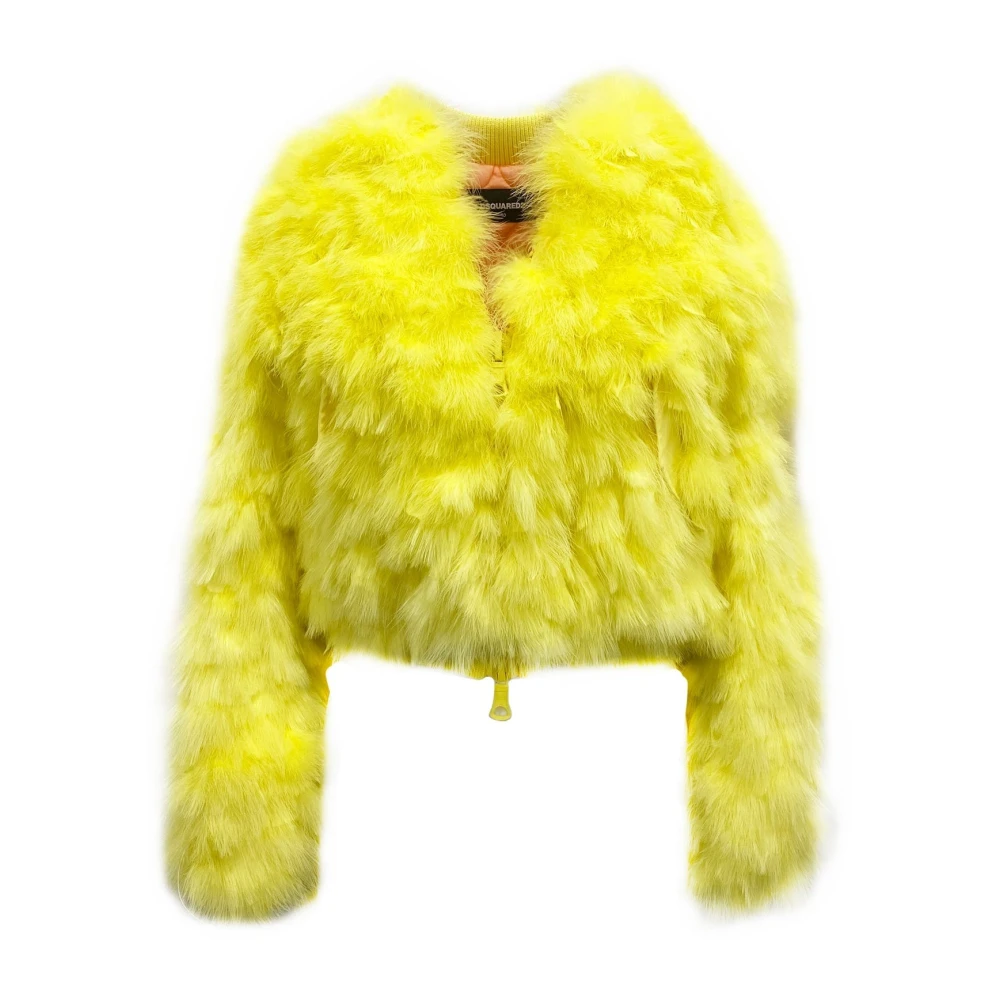 Dsquared2 Women's Yellow Faux Fur & Shearling Jackets, S, Feathers Bomber Jacket