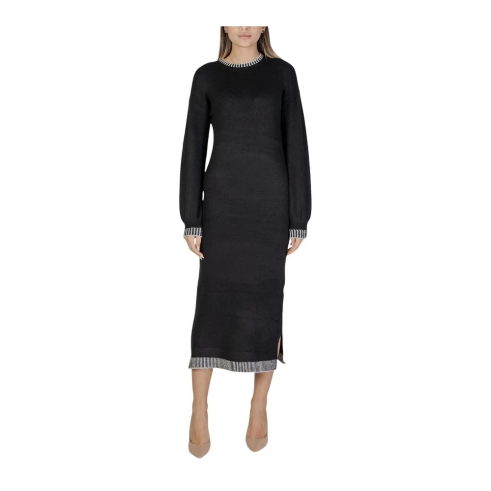 Vila Zwarte Polyester Blend Jurk Herfst Winter Collectie Black Dames