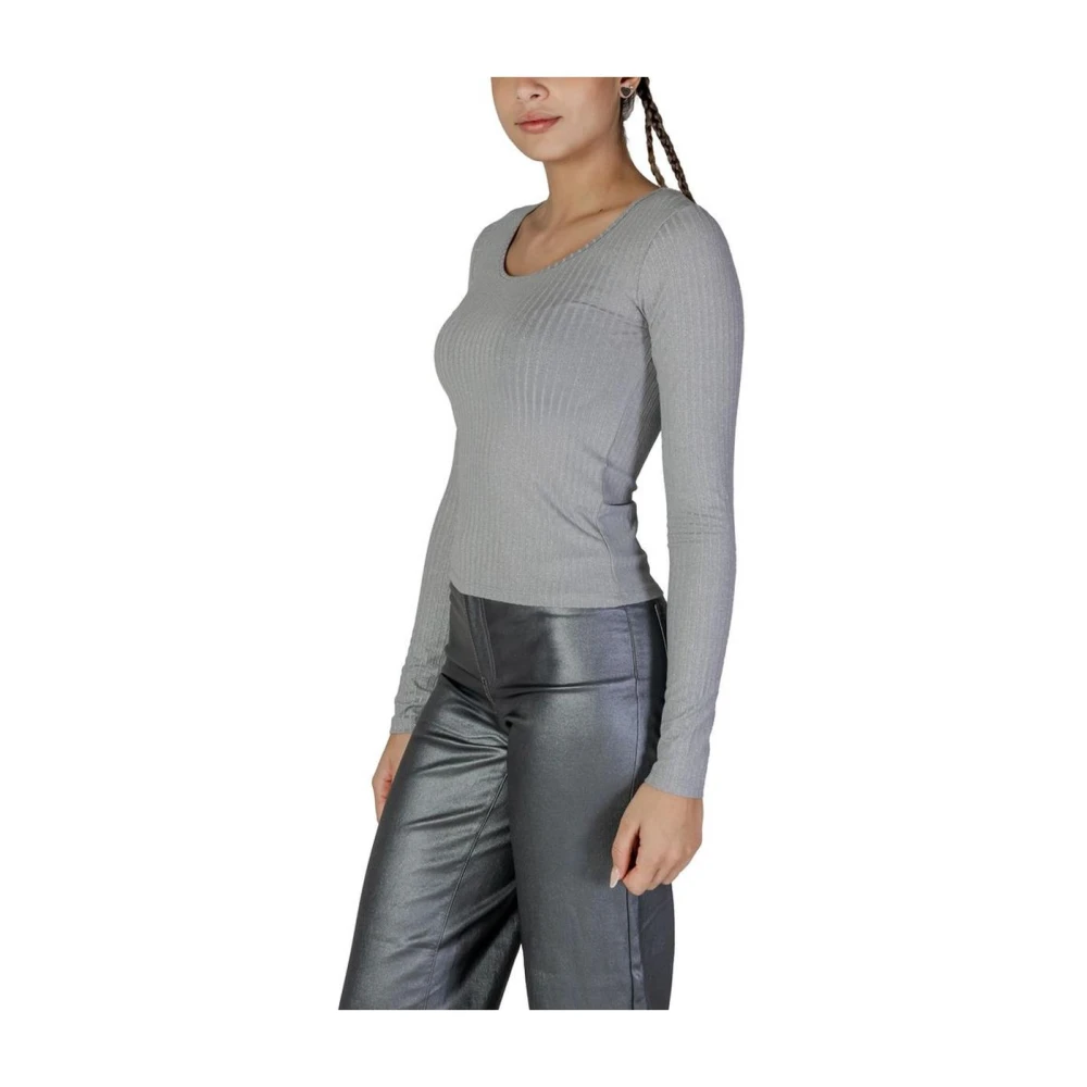 Vero Moda Geribbeld Slim Fit Longsleeve T-Shirt Gray Dames