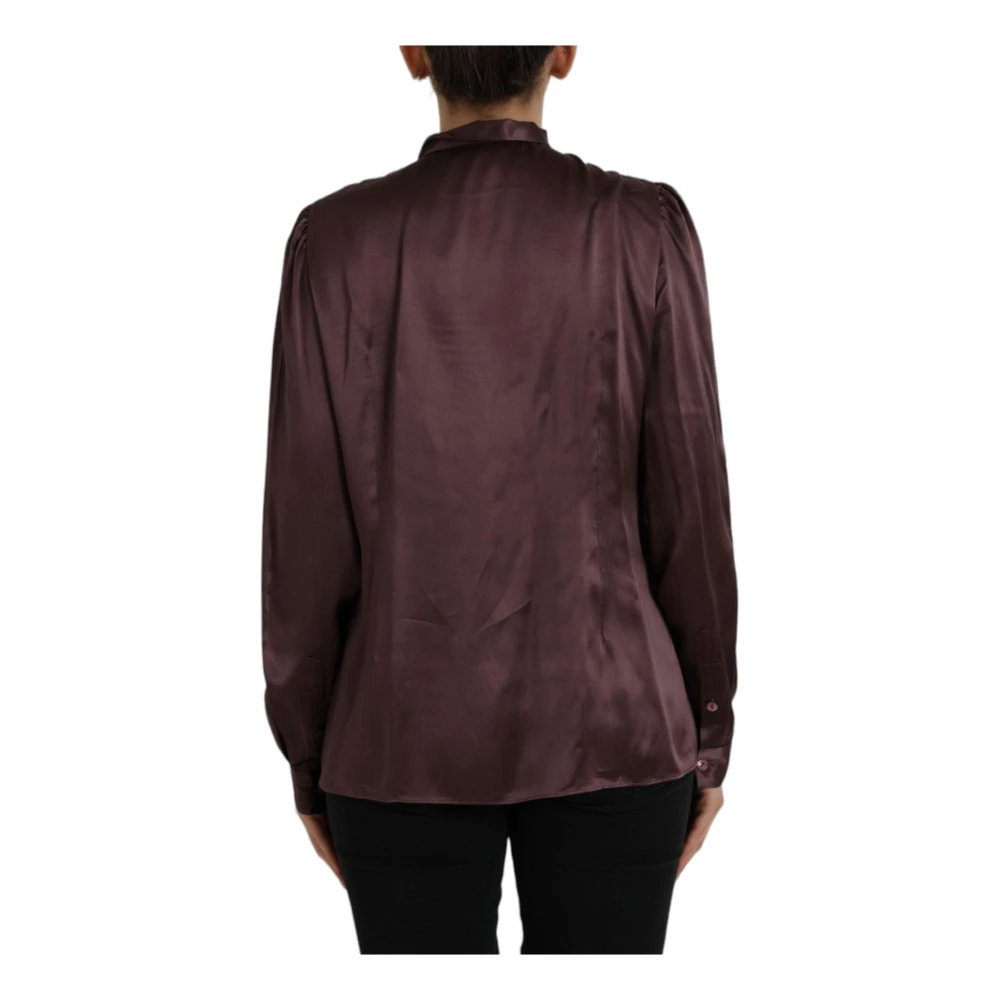Dolce & Gabbana Zijden Blouse Top met knoopsluiting Brown Dames