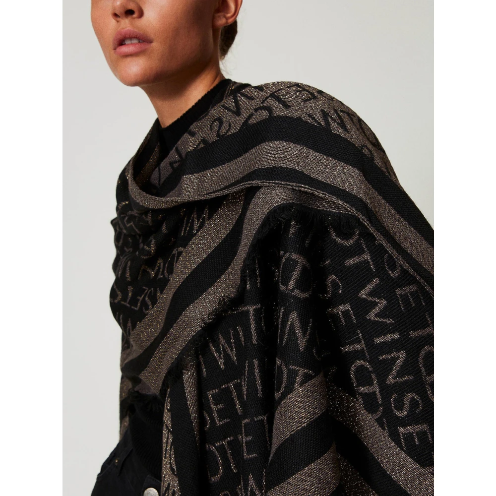 Twinset Zwart Sjaal met Logo Jacquard Ontwerp Black Dames