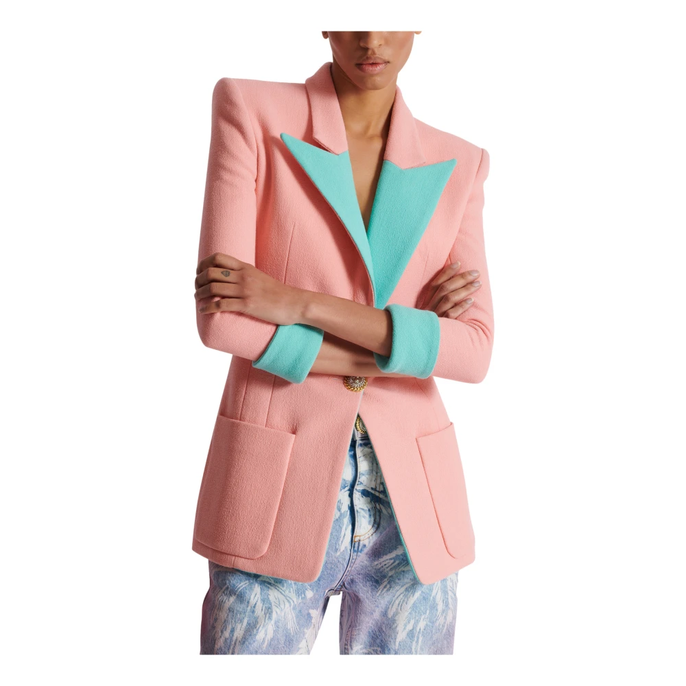 Balmain 1-knoop dubbele crêpe tweekleurige jas Multicolor Dames
