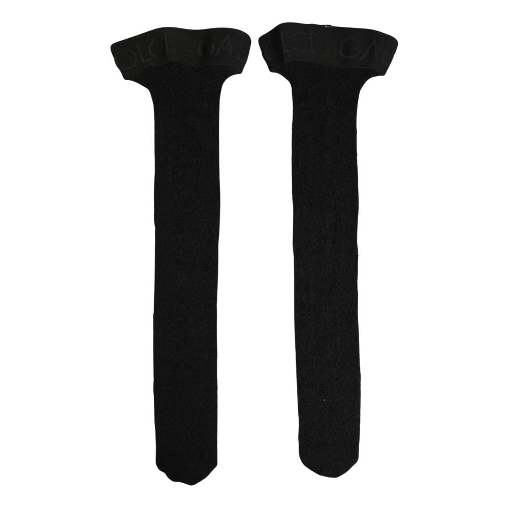 Dolce & Gabbana Black Wool Logo Calf Long Women Accessory Socks - Female - Winter Scarves - Black - One Size - Accessories - Image 1