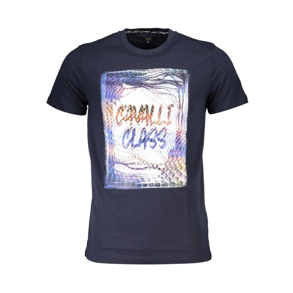 Cavalli Class Men's Blue Graphic Tee With Eye-Catching Print