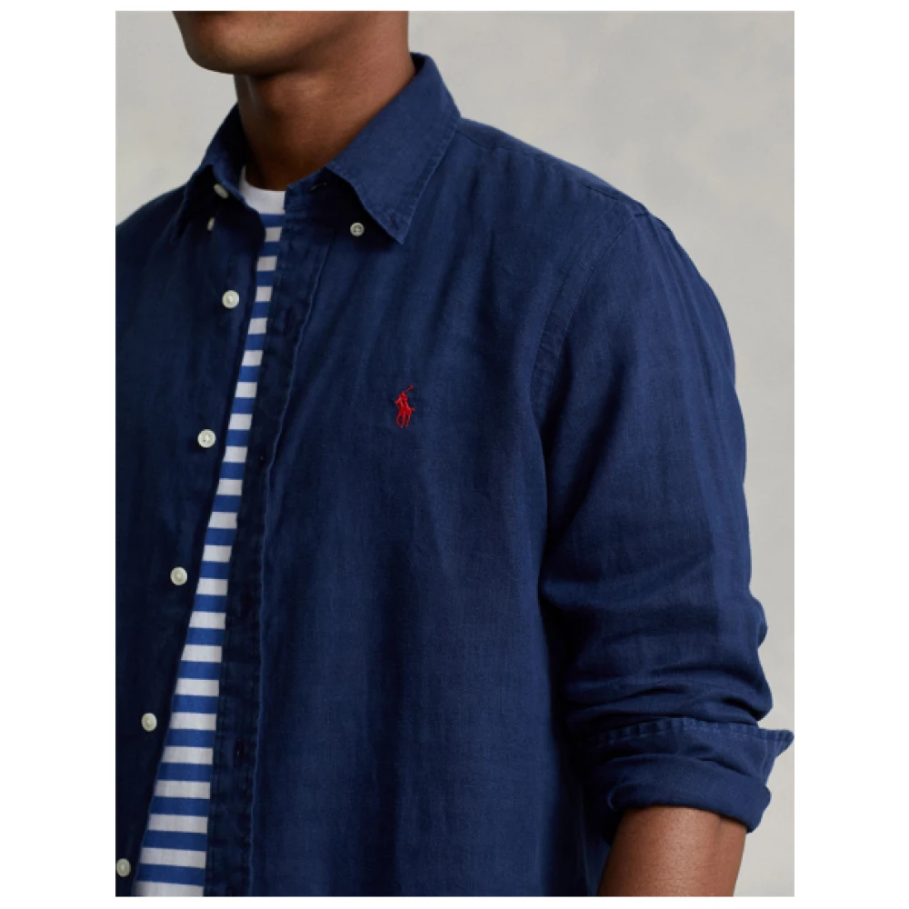 Polo Ralph Lauren Slim Fit Linnen Overhemd Blue Heren