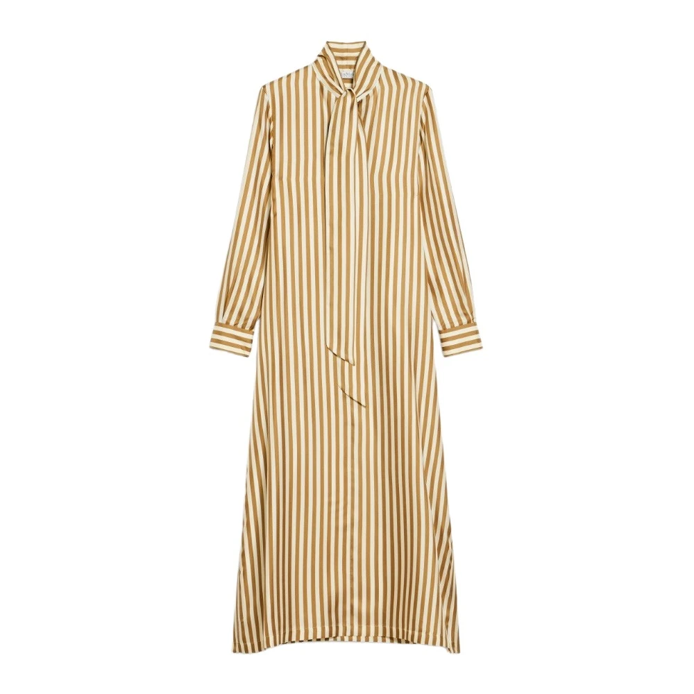 Max Mara Gestreepte Zijden Kaftan Jurk Beige Dames