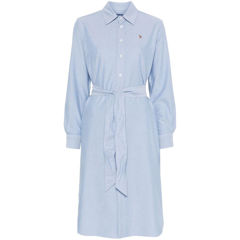 Ralph Lauren Belted Cotton Oxford Shirtdress Blue Dames