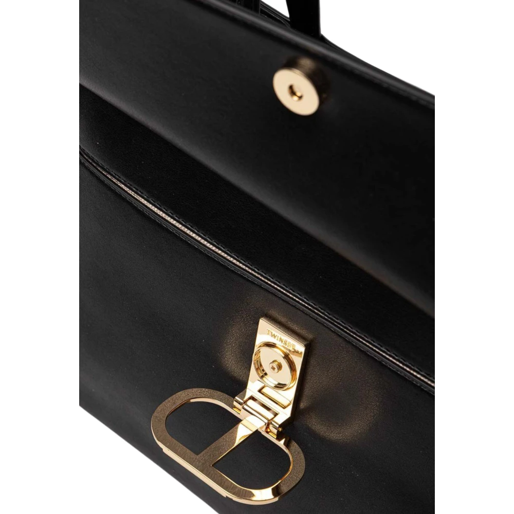 Twinset Zwarte Leren Shopper Tas Brera Black Dames