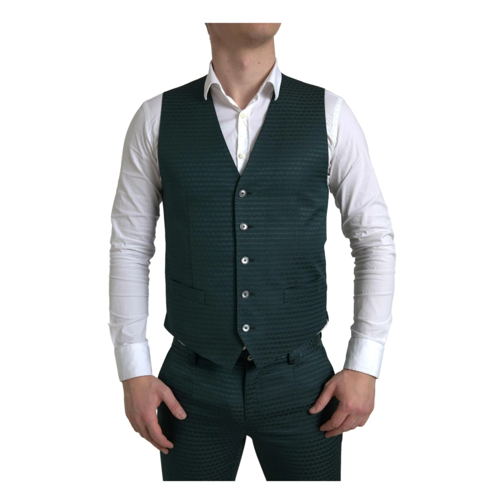 Dolce & Gabbana Groen Gestreept Slim Fit Pak Green Heren