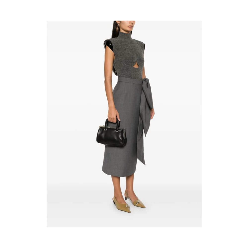 Max Mara Zwarte leren handtas met kliksluiting Black Dames