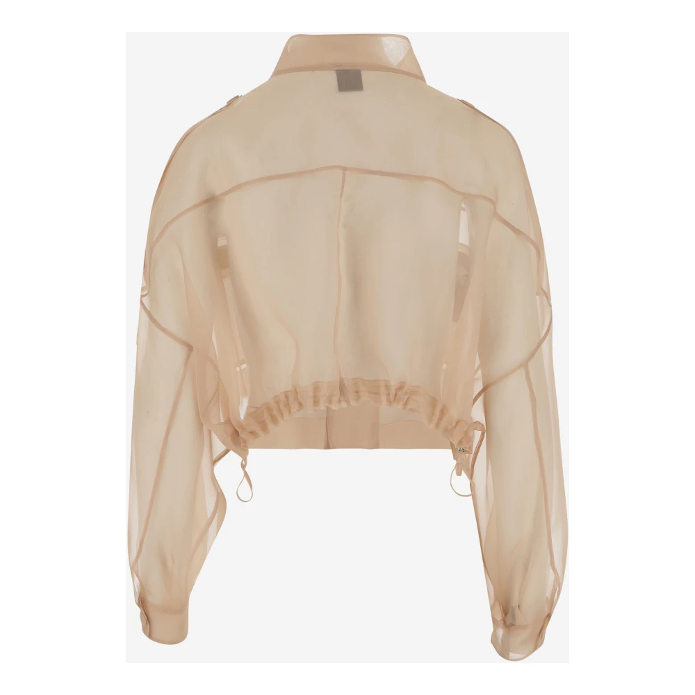 pinko Zijden Jas Hoge Kraag Knoopsluiting Beige Dames